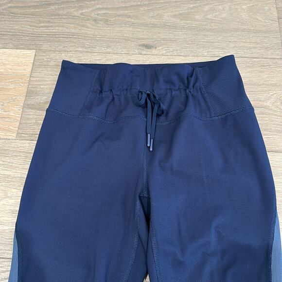 RBX Dark Blue Ribbed‎ Detail Front Tie Polyester Active Workout Leggings Size M - Picture 3 of 11